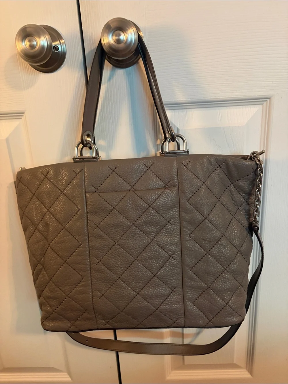 Michael Kors Quilted Pebbled Leather Tote in Taupe Gray